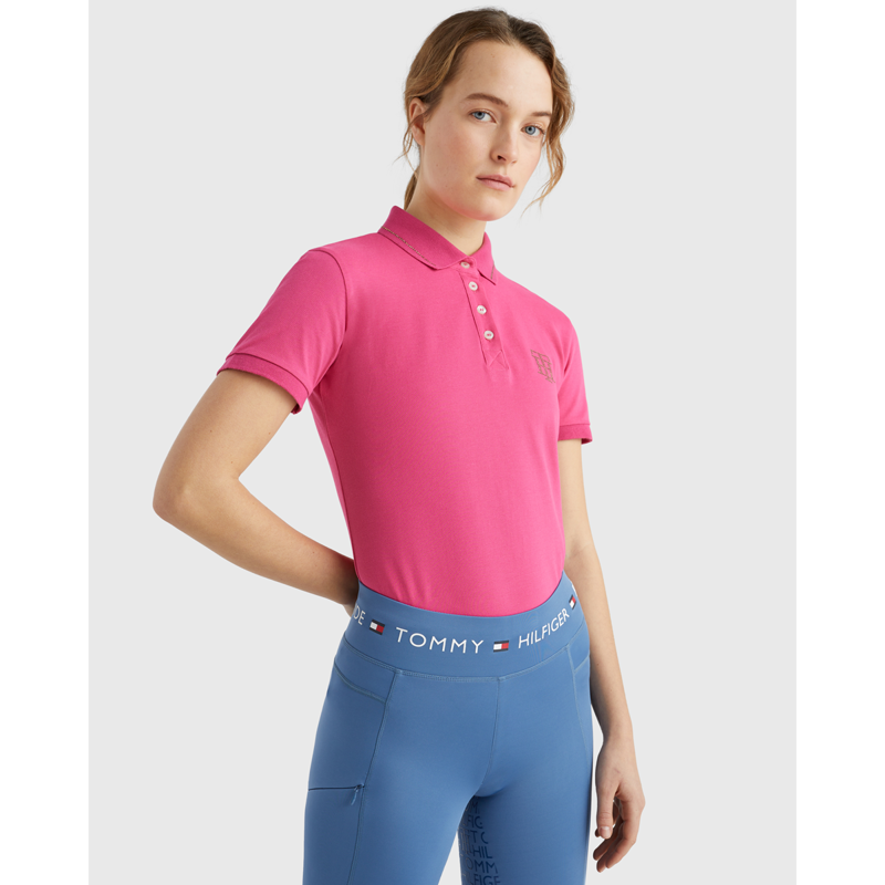 Tommy Hilfiger Ladies Rhinestone Polo Shirt - Hot Magenta-2